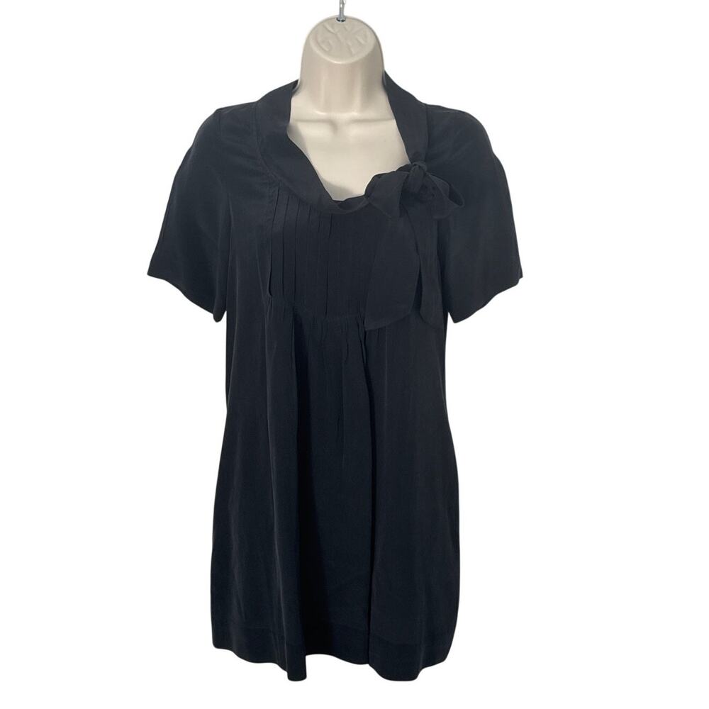 Virginie Castaway Black Silk‎ Pullover Mini Dress Bow Neckline Detail Sz S/M
